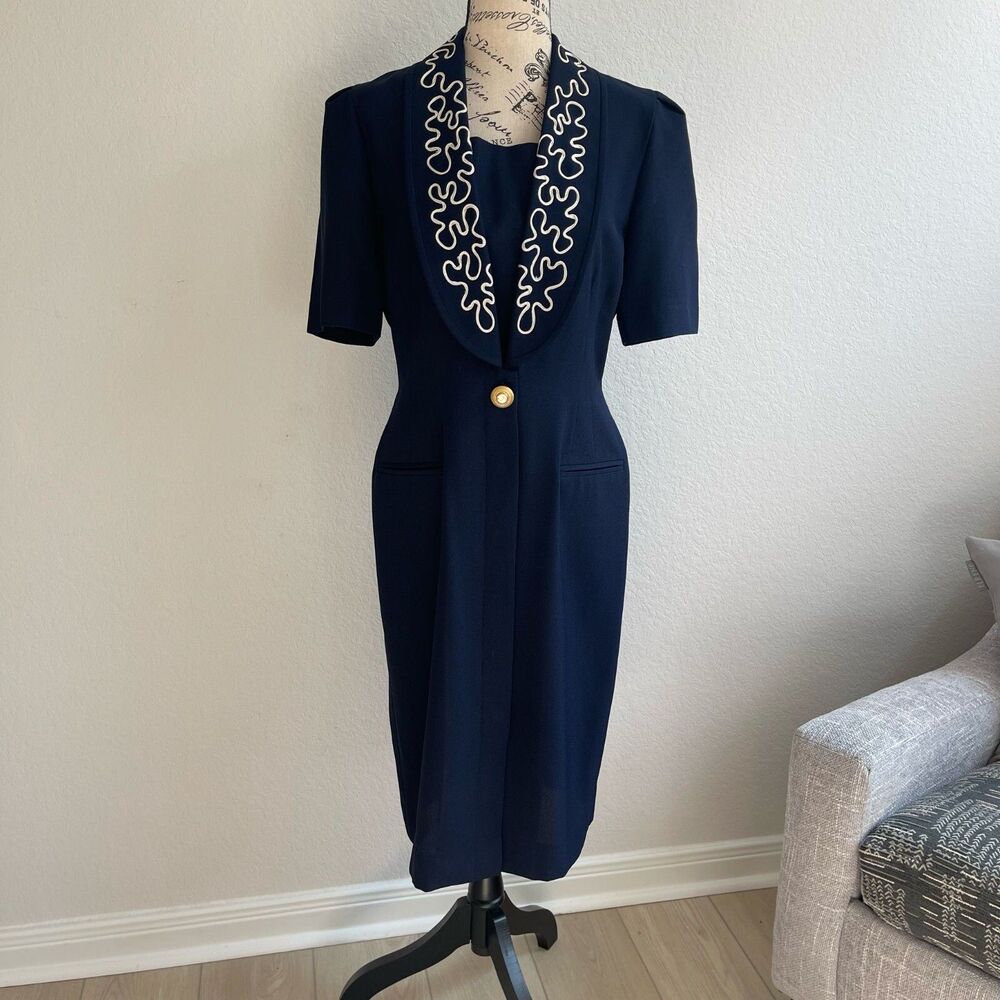 VTG Leslie Fay Dress Midi 80's Button Up S-M formal professional oldmoney